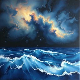 acrylic painting of the ocean mixed with a nebula, by michal karcz and tim burton, texture