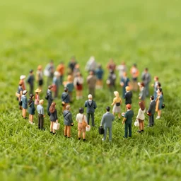 miniature crowd on a grass field, matte painting, smooth, sharp focus, highly detailed, trending on artstation