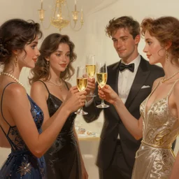 a group of friends, cheers! party hooray! intricate, elegant, highly detailed, digital painting, artstation, concept art, sharp focus, illustration, by justin gerard and artgerm, 8 k