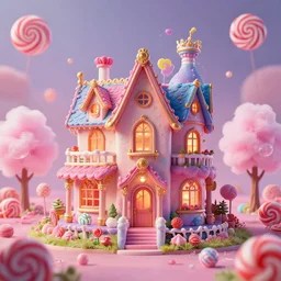 Magical enchanted house on a candy biome full of candys, cotton candy trees,  cinematic shot, intricate, ornate, photorealistic, ultra detailed, realistic, 100mm, photography, octane, high definition, depth of field, bokeh, 8k, artstation
