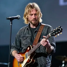 Kurt Cobain playing the guitar, photorealistic, 4K