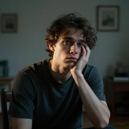 a schizophrenic guy with a stratification of consciousness suffers in despondency in the hyper space of the room