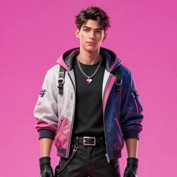 full view portrait view high quality render realistic high detail cinematic digital concept art of a young man dressed in stylish future clothing with face visible by artgerm and greg rutkowski and marc simonetti, artstation, vibrant colour, blank background, valorant,
