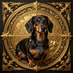 Portrait of a aging Dachshund x German Shepherd dog, in style of Dark Souls 3, insanely detailed and intricate, golden ratio, elegant, ornate, luxury, elite, ominous, haunting, matte painting, cinematic, cgsociety, James jean, Brian froud, ross tran, Laputa, vivid and vibrant