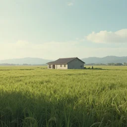 A serene landscape with a singular building in the style of trending on cgsociety