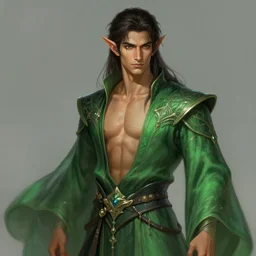 photo portrait of avan jogia as an elf wizard, dark hair, flowing green robes, slender, handsome, upper body, muscular, fantasy, intricate, elegant, highly detailed, digital painting, artstation, concept art, smooth, sharp focus, illustration, art by gaston bussiere and greg rutkowski