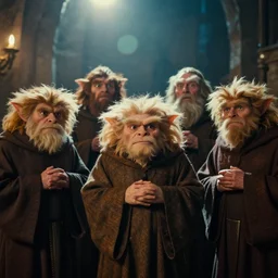breton monks that look like rasputin!!! in the lorax as the lorax movie still, cinematic lighting, ray tracing, octane render, long lens, shallow depth of field, bokeh, anamorphic lens flare, 8 k, hyper detailed, 3 5 mm film grain