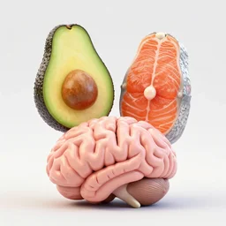 an avocado and a salmon are friends of a brain, realistic, unreal engine 5