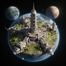 sci-fi colony on planet. isometric view, Unreal Engine, photorealistic, ArtStation