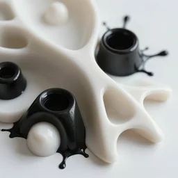 futuristic bioceramic generative design structures, splashed with black paint, clean and crisp, sharp focus, intricate details