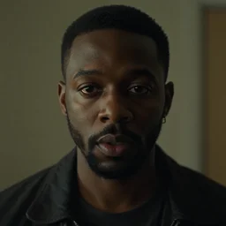 a cinematic film still of a new black Horror film directed by Jordan Peele, portrait, 40mm lens, shallow depth of field, close up, split lighting, cinematic