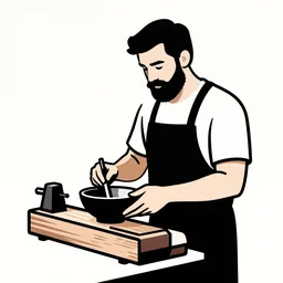 bearded man turns bowl on woodlathe, vector art