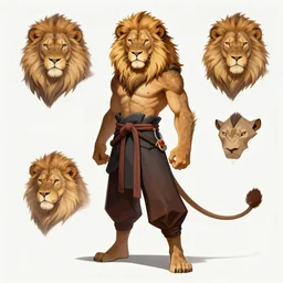 a fantasy werelion martial artist character design sheet, trending on artstation