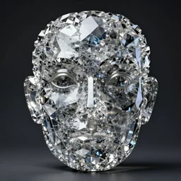 portrait of a big crystal face made of crystals half - turn, bottom view, ominous, intricate, studio, art by anthony macbain + greg rutkowski + alphonse mucha, concept art, 4 k, sharp focus