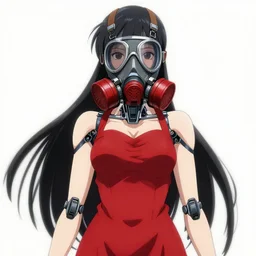 cyborg girl in gasmask, red respirator, red dress, in style of akatsuki no yona, anime, manga, by ilya kuvshinov, katsuhiro otomo, artgerm, yusuke murata and kentaro miura, details, solid background