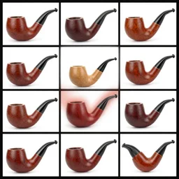 a corn cob pipe in different makes, varying art styles, close - ups, varying angles, frames