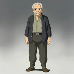 full body portrait character concept art, anime key visual of a confused oldman, studio lighting delicate features finely detailed perfect face directed gaze, gapmoe yandere grimdark, trending on pixiv fanbox, painted by greg rutkowski makoto shinkai takashi takeuchi studio ghibli