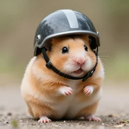a deformed hamster wearing a helmet