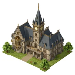 a level design schematic of a large clockwork mansion, top down, in game, unreal engine 5, orthographic, colored