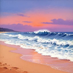 vintage magazine illustration of a dreamy beach scene on a hot summer evening, by carel willink and gregory crewdson, big waves, surf