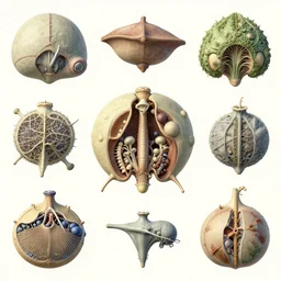 elaborate natural illustrations by ernst haeckel of the biological world, beautiful rendered 3 d objects, octane render