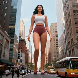 260 feet tall Giant woman walking on street in New York, digital art
