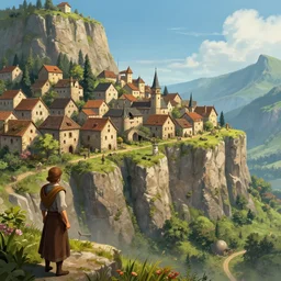 A medieval village on the side of a cliff, satisfactory screenshot, 4K HD, artstationhq, digital art, by Jordan Grimmer and Victor Mosquera