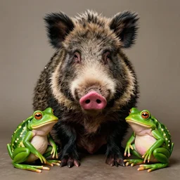 boar mugshot of the fellonious nowhere - dread, pink - green frog cohabitants by franz von stuck