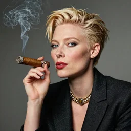 caricature of tilda swinton smoking a cuban cigar by salvador dalí, trending on art station, 4K
