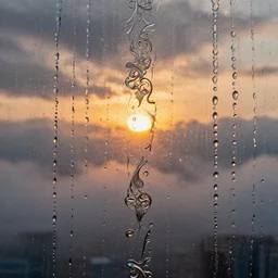 looking at the sunset through dripping wet glass, rain, fog, clouds, sparkles, shine glimmer, reflections, led light, highly detailed and intricate, hdr, metallic colors, intricate, elite, ornate, elegant, luxury, sharp focus, photography, unreal engine, trending on artstation, photorealistic, octane, trending on deviantart