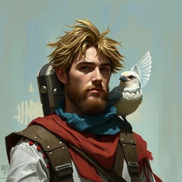portrait of a 🏴☠ with a 🦜 on his shoulder in the 🏜 by mandy jurgens