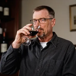 a photo of walter white drinking wine, portrait, ektachrome, medium shot, f / 2. 8