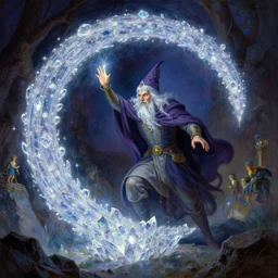 a wizard casting a magical portal, beautiful dramatic fantasy painting by artgerm and greg rutkowski and alphonse mucha, crystal clear high detail.