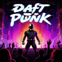 daft punk concert in 1 bit art style