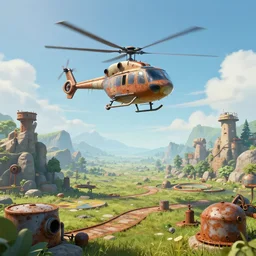 rust game landscape, helicopter in sky, 8 k, digital art
