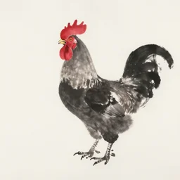 a minimal zen ink painting of a rooster,