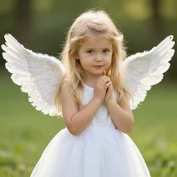 of cute 2 0 year old female angel with long blonde hair and white dress