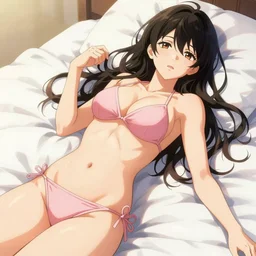 a cartoon picture of a woman in a bikini laying on a bed, a detailed drawing by nagasawa rosetsu, trending on pixiv, lowbrow, official art, anime, pixiv