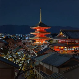 awe-inspiring bruce pennington landscape digital art painting of 1960s Japan at night, 4k, matte