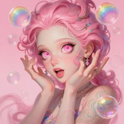 dream portrait of KSI, dreamy and ethereal, expressive pose, big pink eyes, exciting expression, fantasy, intricate, elegant, many rainbow bubbles, rose tones, highly detailed, digital painting, artstation, concept art,cyberpunk wearing, smooth, sharp focus, illustration, art by artgerm and greg rutkowskiand alphonse mucha,Salvador Dali.