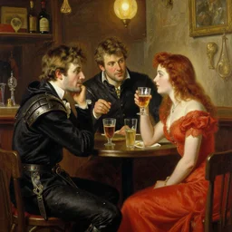 attractive arthur pendragon and attractive lancelot go to a pub together to have some drinks. highly detailed painting by gaston bussiere, craig mullins, j. c. leyendecker 8 k
