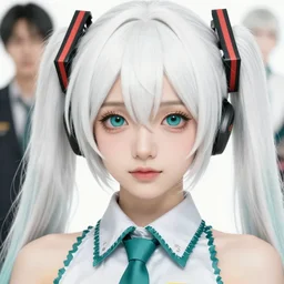 hatsune miku with white hair, art by michael garmash and ilya kuvshinov and magali villeneuve, anime, cute, pretty face, beautiful bone structure, digital painting, realistic shaded perfect face, artstation, concept art, sharp focus, illustration, ultra detailed, 4 k,