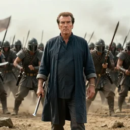 cinematic artwork of jack nicholson leading an army of warriors into battle by greg rutkowski, 4 k, masterpiece, sun rays