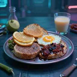 dystopian cyberpunk breakfast