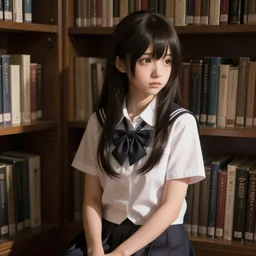 magical and mystical, illustrious makinami, school girl wating on a library, octane render, rembrandt, cgsociety, artstation trending, highly detailded