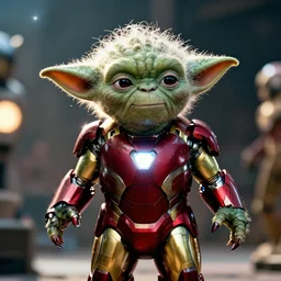 yoda as ironman ironman in gears of war, splash art, movie still, cinematic lighting, dramatic, octane render, long lens, shallow depth of field, bokeh, anamorphic lens flare, 8 k, hyper detailed, 3 5 mm film grain