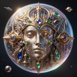 soap bubble mind, symetrical highly detailed ornate with jewels and precious metals futuristic, sandman kingdom, castle kingdom of dreams, space ships, hiperrealistc, global illumination, radiant light, cosmic detailed and intricate environment, gold, silver, bronze, rubi, emerald, sapphire, aquamarine, topaz, art by andreas achenbach