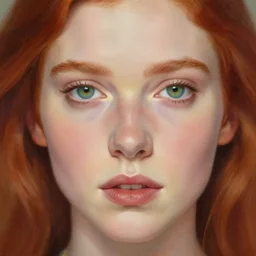 mara jade close up symmetrical, painting deep focus soft lighting, perfect face, red hair green eyes, magalie villeneuve