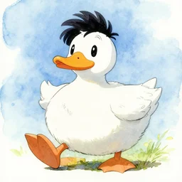 duck anime illustration watercolors, style of ken sugimori
