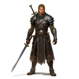 warrior dnd character, single character concept art, white background, long shot, highly detailed, digital art, sharp focus, by mark brooks